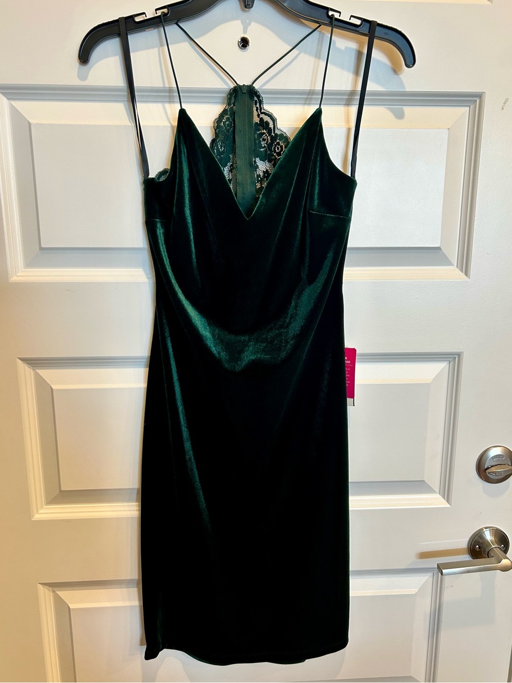 B. Darlin Emerald Green Velvet Slip Dress with Lace Back